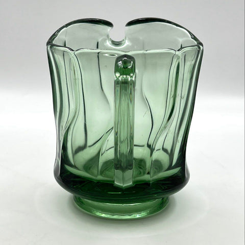 Vintage Green Glass Pitcher Wavy Optic Pattern 6.5 Inch