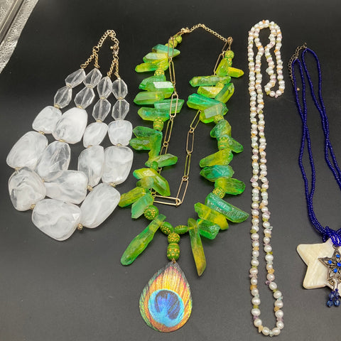 Vintage to Modern Costume Jewelry Lot of 11 Necklaces Statement Beaded Folk