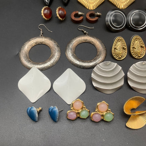 Vintage Retro Costume Jewelry Earrings Lot of 24 Pairs Gold Silver Tone Bold