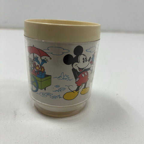 Vintage 70s Walt Disney Productions Mickey Mouse Donald Insulated Plastic Mug