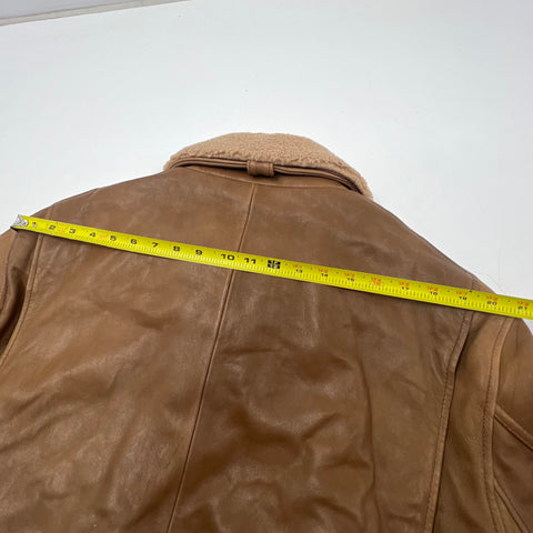 Vintage Y2K Madison Creek Brown Leather Sherpa Collar Flight Bomber Jacket Mens