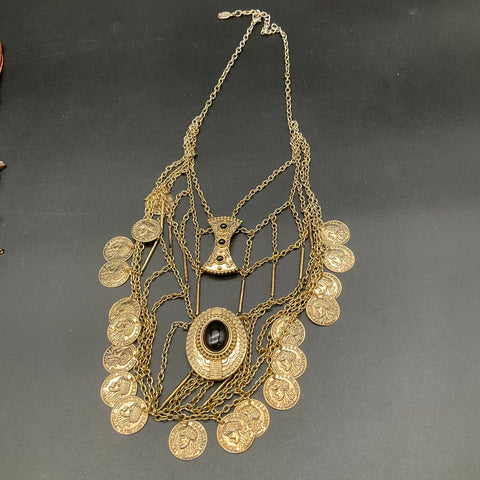 Lucia Boho Statement Necklace Lot of 4 Coin Fringe Crescent Bib Jewelry