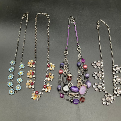 Fashion Costume Jewelry Lot of 7 Statement Necklaces Silver Gold Tone Mixed