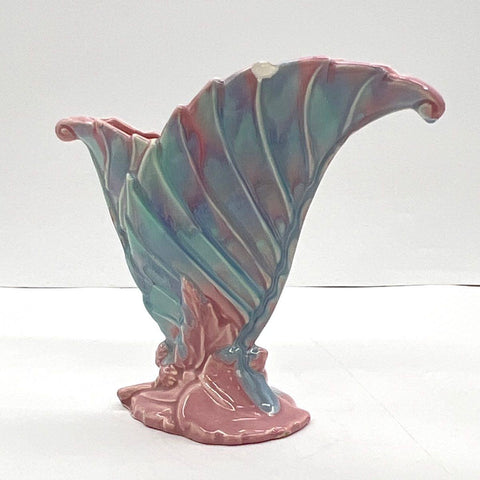 Vintage Royal Haeger Shell Vase Iridescent Drip Glaze Pink Green Blue 9 Inch