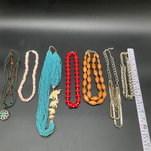 Vintage to Modern Costume Jewelry Lot 7 Necklaces Beaded Statement Shell Chain