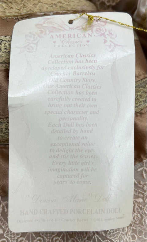American Classics Porcelain Donna Marie Doll Cracker Barrel Exclusive 24" Tag