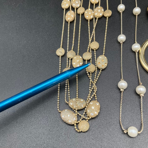 Vintage to Modern Costume Jewelry Lot 9 Necklaces Gold Silver Tone 0.63 lb