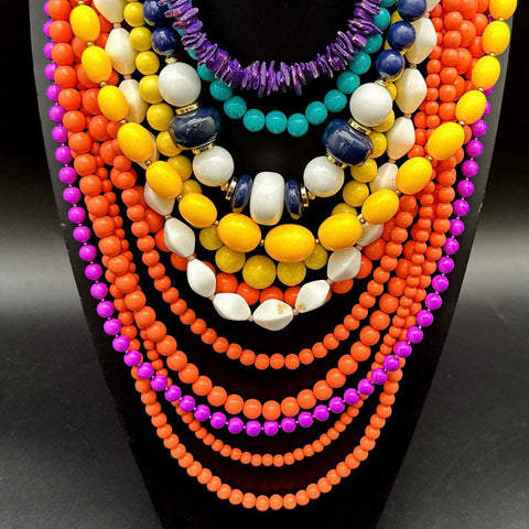 Vintage Style Costume Jewelry Lot 2 Chunky Multi-Strand Beaded Necklaces