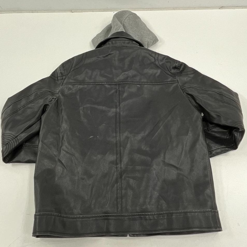 Kenneth Cole Reaction Black Faux Leather Hooded Moto Jacket Men's M