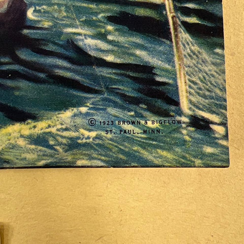 Vintage 1931 Brown & Bigelow Fishing Print w/ Calendar Angler Art 11.5x9.5"