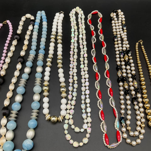Vintage Costume Jewelry Lot 1.1 lbs Beaded Necklaces Faux Pearl Lucite 12pc