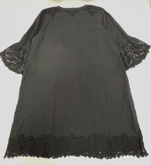 Chico's Embroidered Flutter Sleeve Short Dress Black Cotton NWT Sz 4