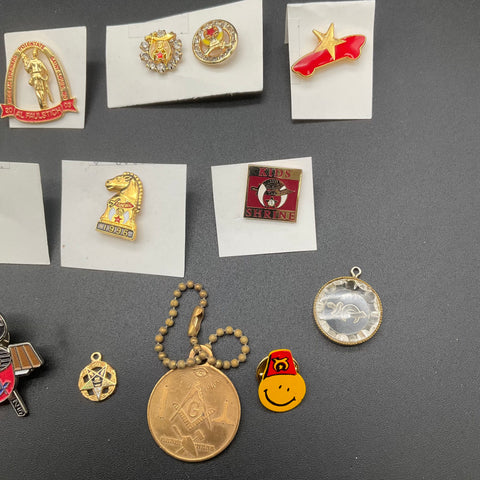 Vintage Shriner Masonic Jewelry Lot 20pc Pins Belt Buckles Tangier Moolah Ararat
