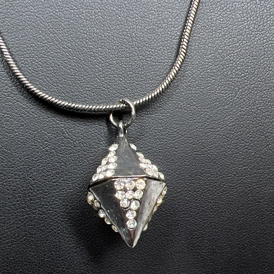 Steve Madden Dark Grey Rhinestone Pendant Necklace