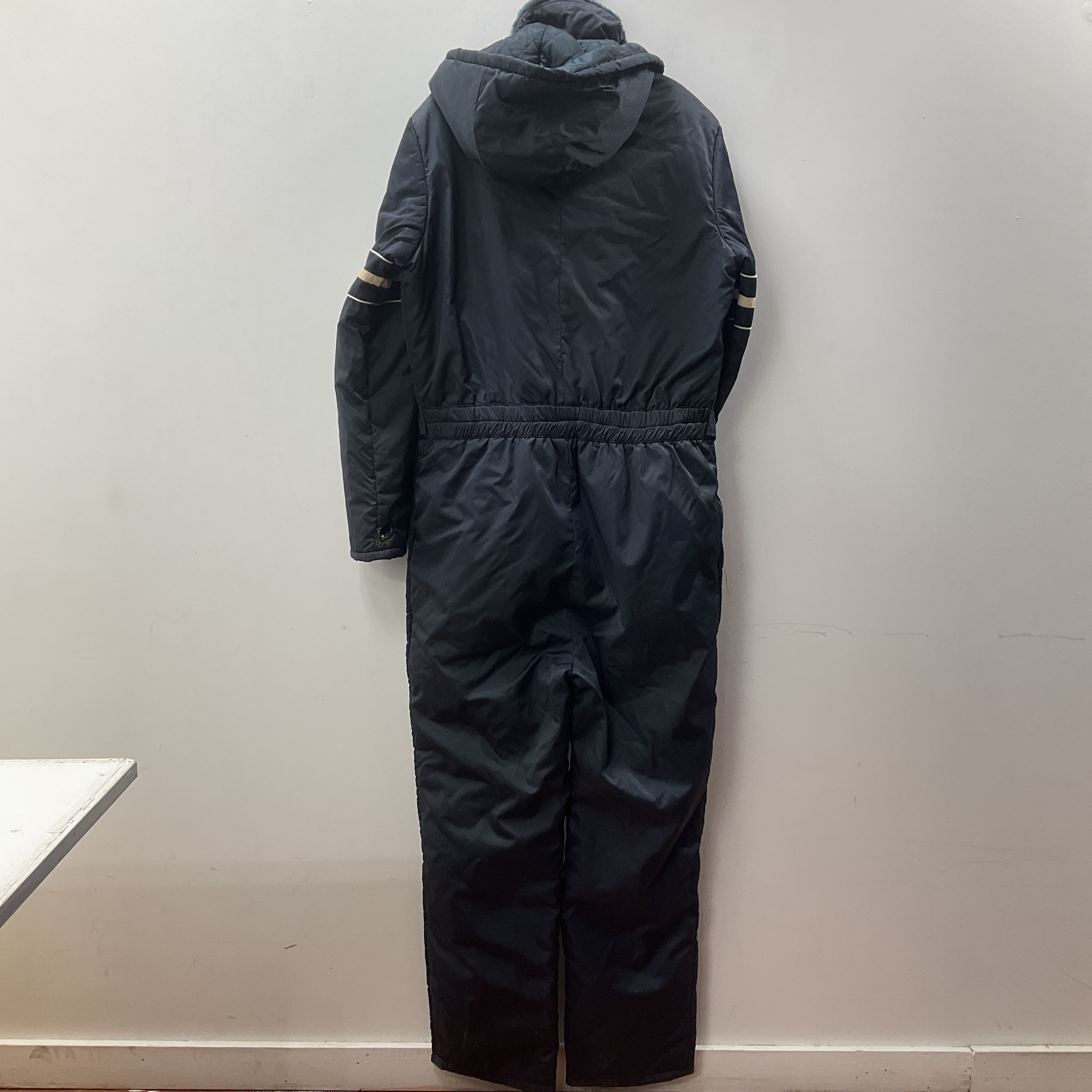 Sears Work Outerwear Men's Navy Belted Coveralls Hooded Insulated Size L Vintage