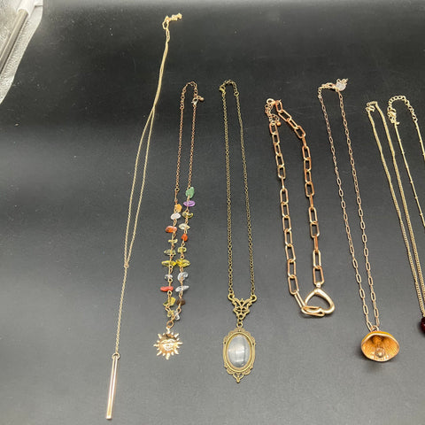 Gold Tone Fashion Necklace Jewelry Lot of 14 Sun Pendant Herringbone Tassel