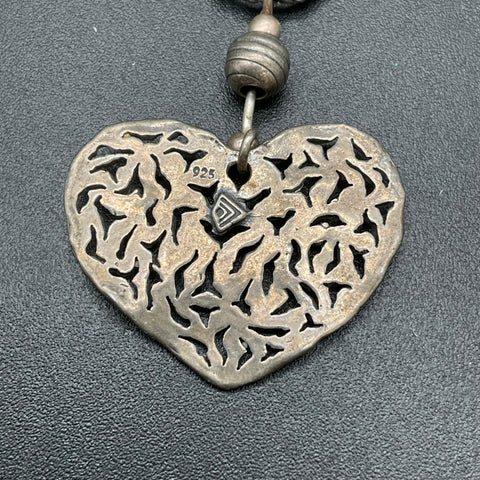 Silpada 925 Sterling Silver Filigree Heart Pendant Necklace Retired N1585 Patina