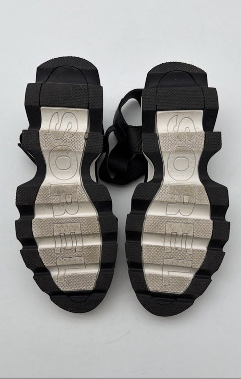 Sorel Kinetic Sandal Black White Platform Wedge Slingback Women's Size 10