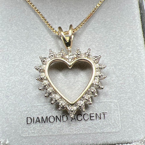 Vermeil 18K Over Sterling Silver Diamond Accent Heart Pendant Necklace 4.71g IOB