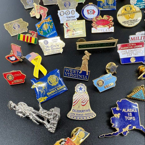 American Legion & Military Lapel Pins Lot Vintage US States Veterans Enamel 78pc