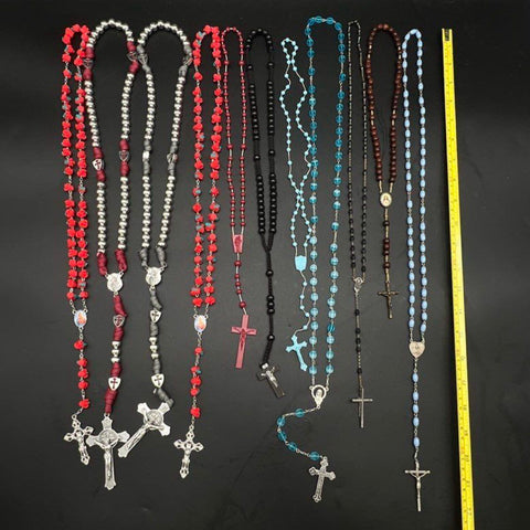 Catholic Religious Rosary Necklace Jewelry Lot Beaded Crucifix Pendants 9 Piece
