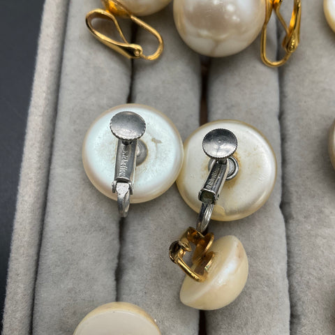 Vintage Richelieu Faux Pearl Clip On & Screw Back Earrings Jewelry Lot 11 Pairs