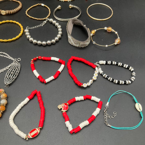 Fashion Costume Jewelry Game Day Football Beaded Bangle Stretch Lot of 27 Boho