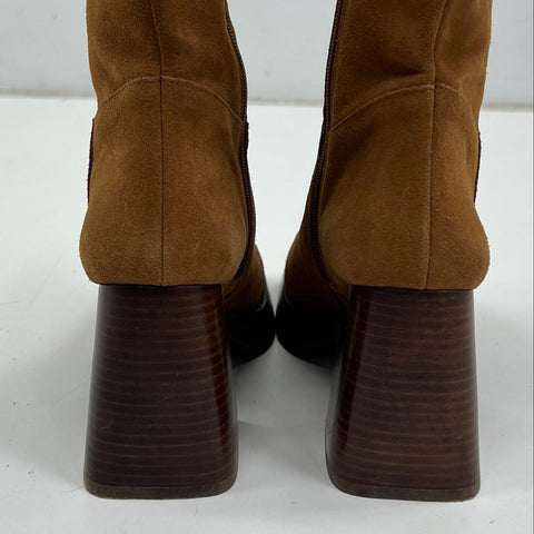 Angel Alarcon Brown Suede Square Toe Platform Block Heel Boots Size 39