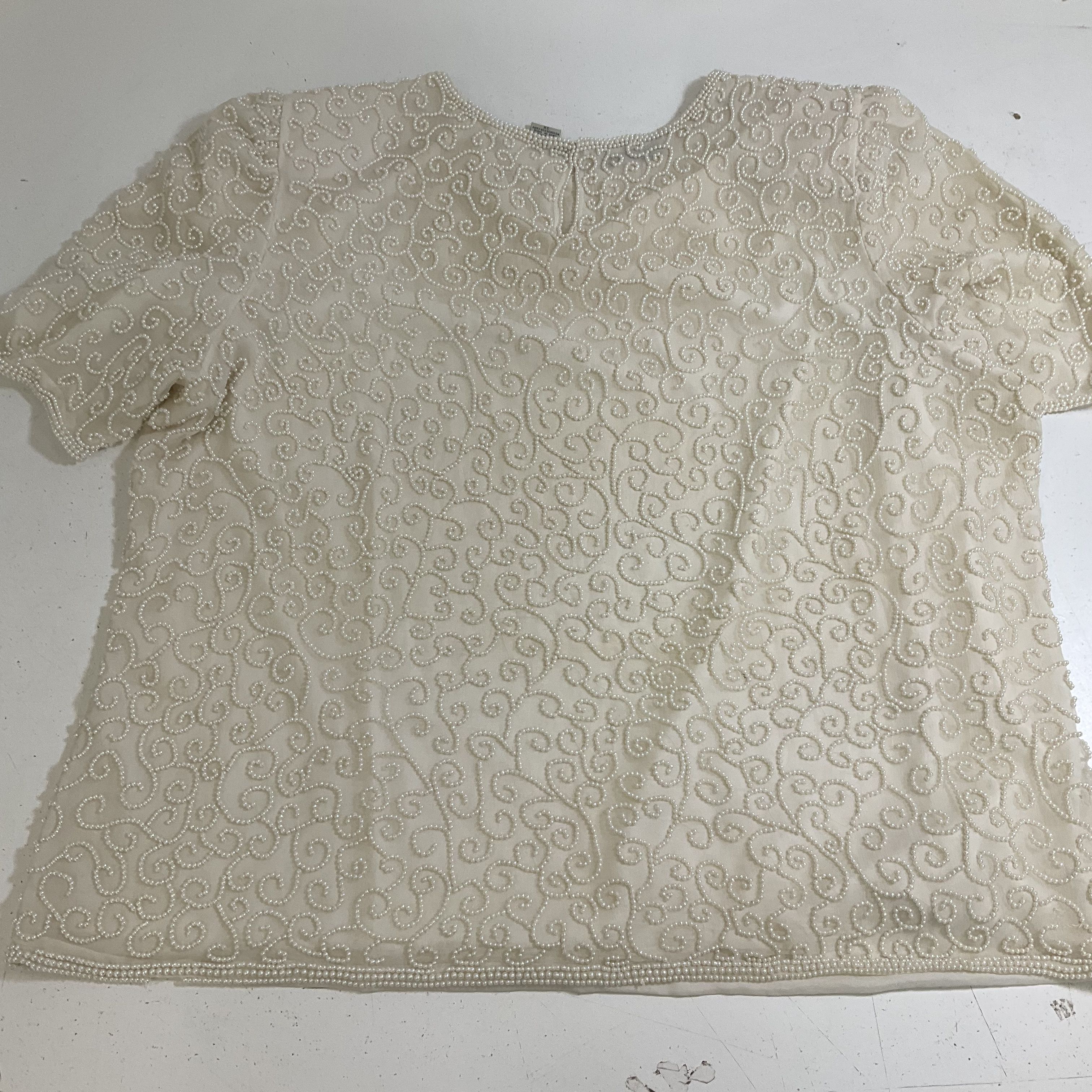 Vintage 90s Lawrence Kazar Silk Faux Pearl Beaded Formal Top Blouse Womens 3X