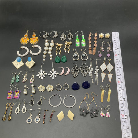 Vintage to Modern Costume Jewelry Lot 35+ Pairs Novelty Boho Hoops Studs Dangles