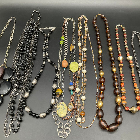 Vintage to Modern Costume Jewelry Lot 11 Necklaces Statement Beaded Boho 1.3lb