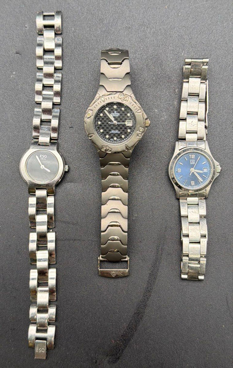 ESQ Swiss & Croton Titanium Men's Watch Lot of 3 Stainless Steel Silver Tone