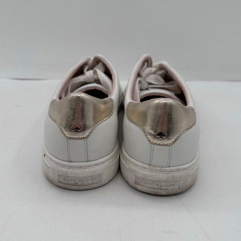 Kate Spade Aster White Perforated Leather Sneakers Metallic Gold Size 10B