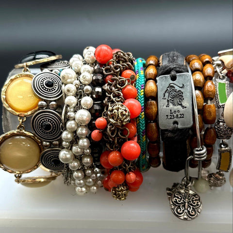 Mixed Costume Jewelry Lot 20 Bracelets Bangles Cuffs Beaded Evil Eye Zodiac