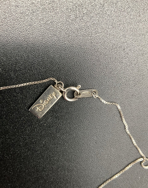 Disney 925 Sterling Silver Platinum Alloy Cinderella Key Necklace Topaz Diamond