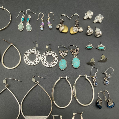 Vintage Boho Southwestern Silver Tone Hoop Dangle Drop Earrings Jewelry Lot 30