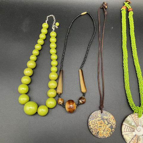 Mixed Costume Jewelry Necklace Lot 7 Pieces Boho Tribal Shell Beaded 0.7lb
