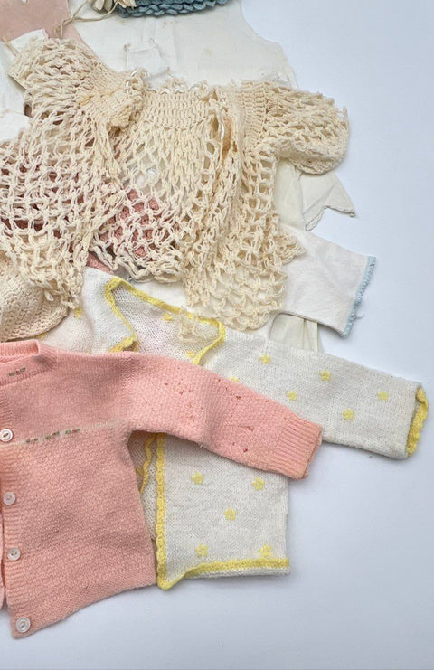 Vintage 50s 60s Baby Clothes Lot Crochet Cardigans Bonnets Cotton Gowns 1lb