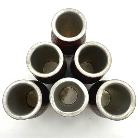 Vintage Barrel Wood Cups with Metal Liners Set of 6 Turned Wood Tumblers