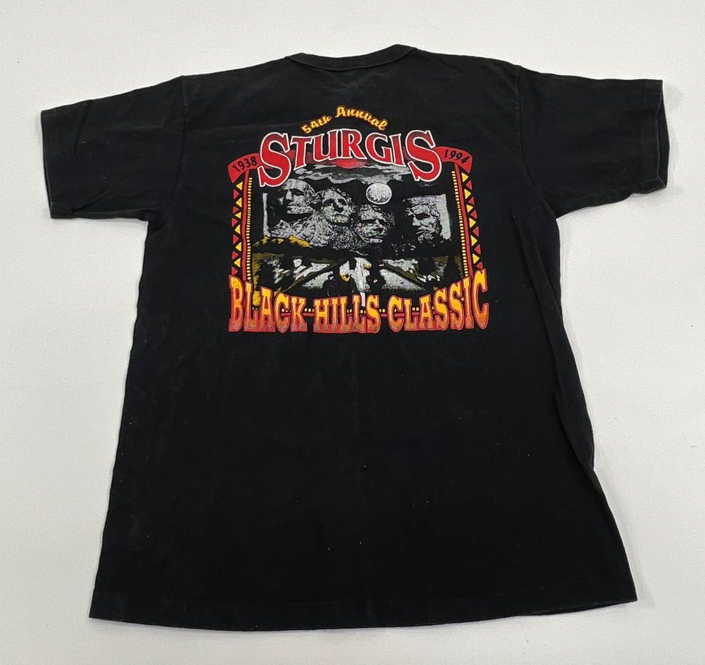 VTG Men's Anvil Black Short Sleeve Sturgis Rally c1994 T-shirt - Size Medium