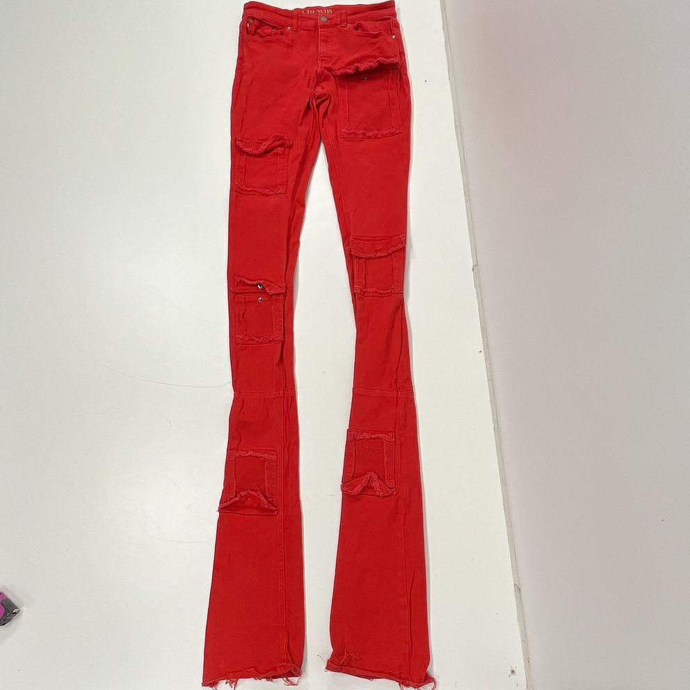 Si Tu Veux Red L'homme Super Stacké Flare Leg Cargo Jeans Men's 32 NWT