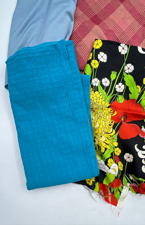 Vintage Lot of Sewing Fabric Remnants Floral Plaid Polka Dot 4 lbs Total