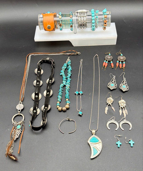 Southwestern Turquoise Tone Costume Jewelry Lot Necklaces Bracelets Earrings