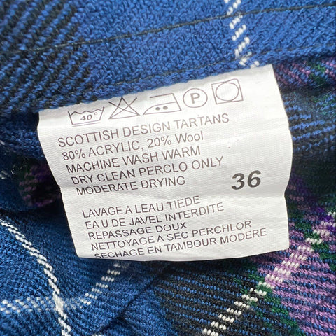 Scottish Design Tartans Men's Blue Purple Plaid Pleated Wool Blend Kilt Sz 36
