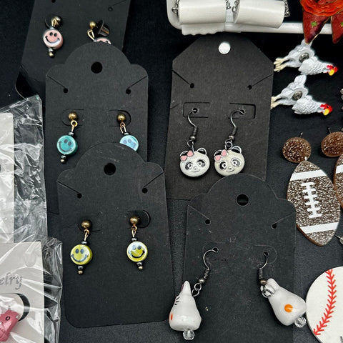 Novelty Costume Jewelry Lot 33 Pairs Animals Food Sports Dangle Stud Earrings