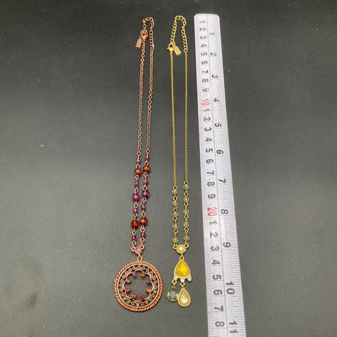 Vintage 1928 Jewelry Lot of 2 Necklaces Gold Copper Tone Rhinestone Bead