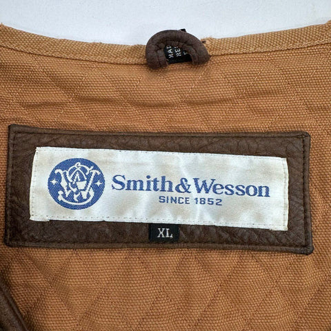 Smith & Wesson Men's Brown Leather Quilted Canvas Shooting Hunting Vest Sz XL