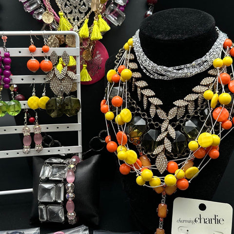 Vibrant Statement Costume Jewelry Lot Charming Charlie Necklaces Earrings 35+ Pc
