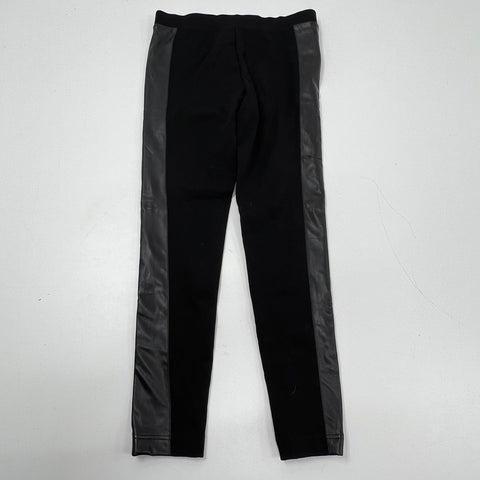 Cache NWT Black Faux Leather Stripe Tuxedo Skinny Leggings Womens Size 10