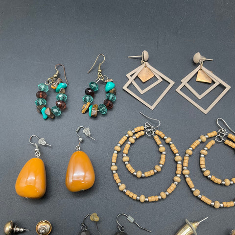 Boho Modern Fashion Earring Lot of 14 Pairs Dangle Drop Hoop Tassel Geometric